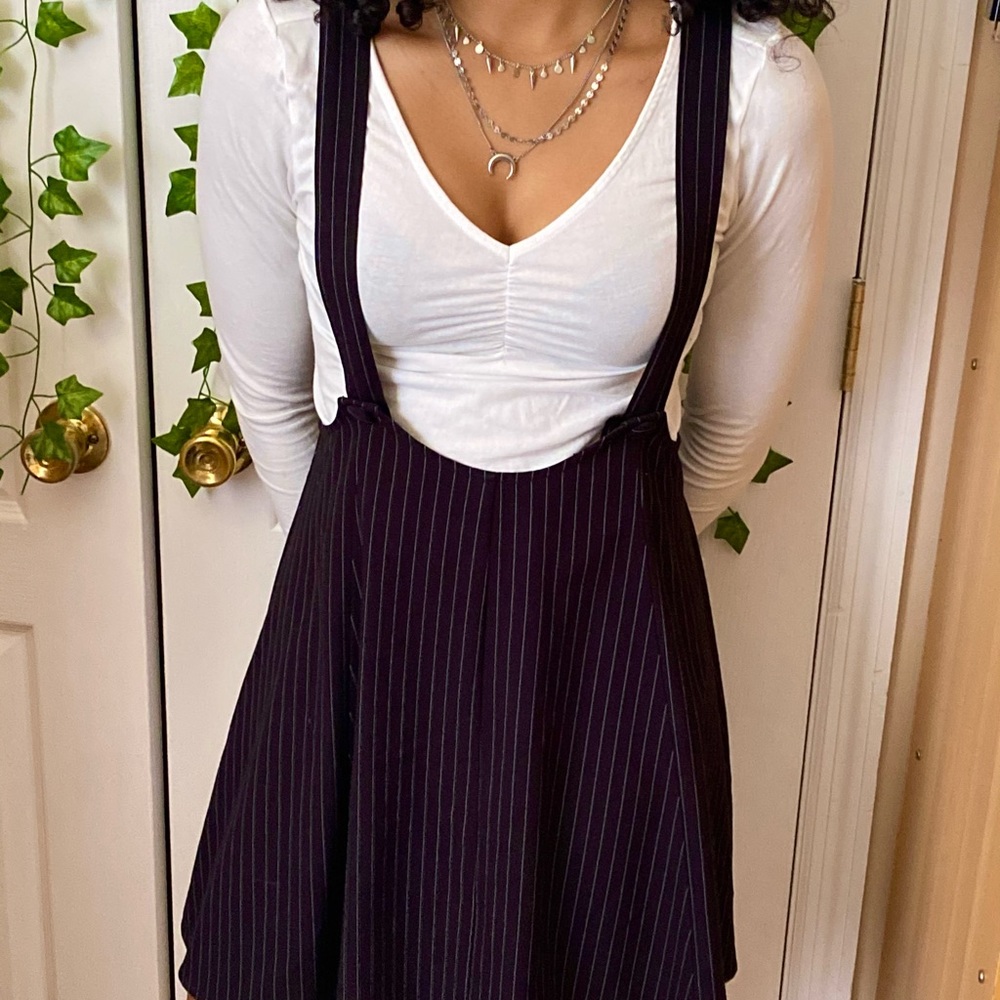 Black + White Stripped Forever 21 Overall Skirt